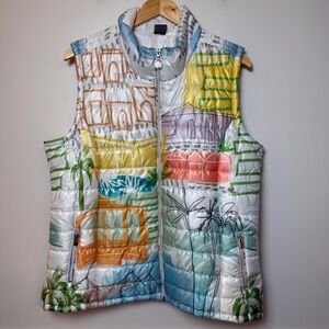 Dolcezza Quilted Vest Womens XL Art Print Zip Front Puffer Mediterranean Scene